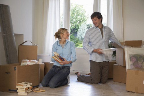 Packing supplies and labelled boxes prepared for a Balham move